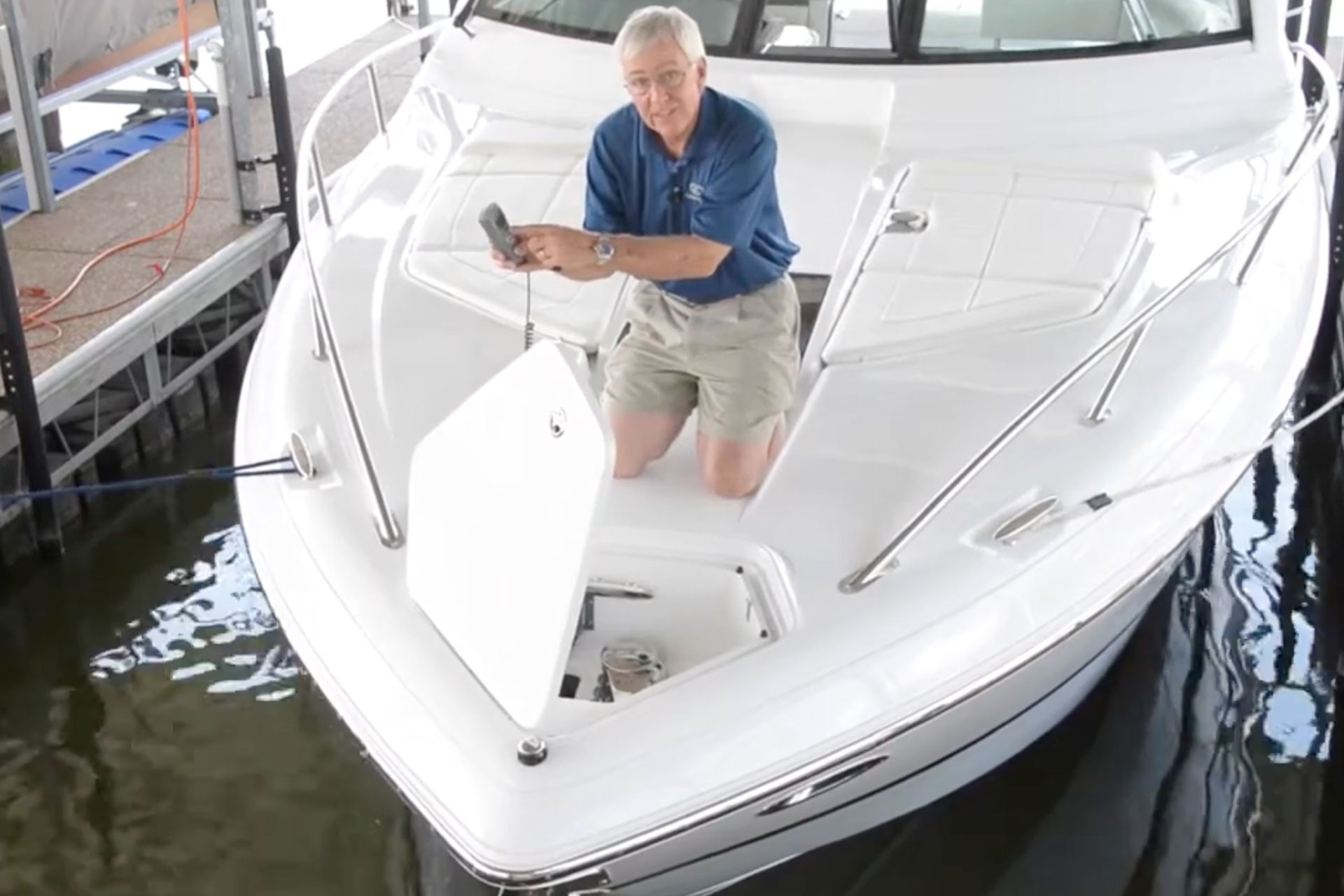 man showing off anchor windlass system