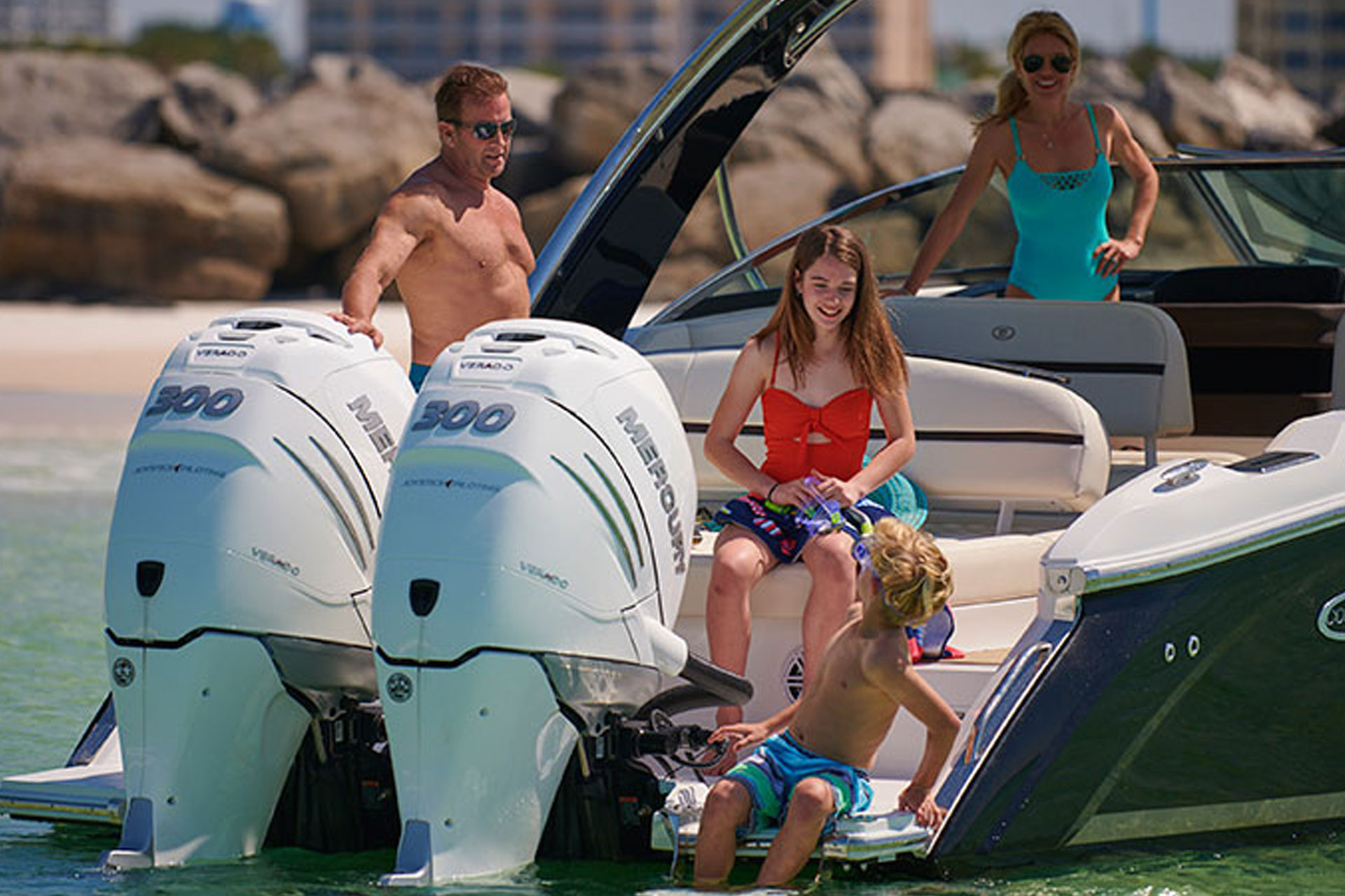 family on boat