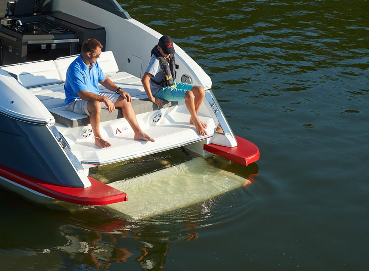 The A36 includes a hydraulic swim platform as standard