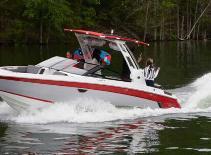 white and red boat