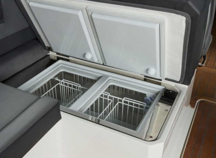 Ask your Cobalt boat dealer about options like this – a built-in combination deep freezer & fridge.