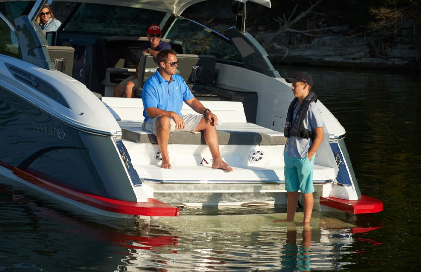 family on boat