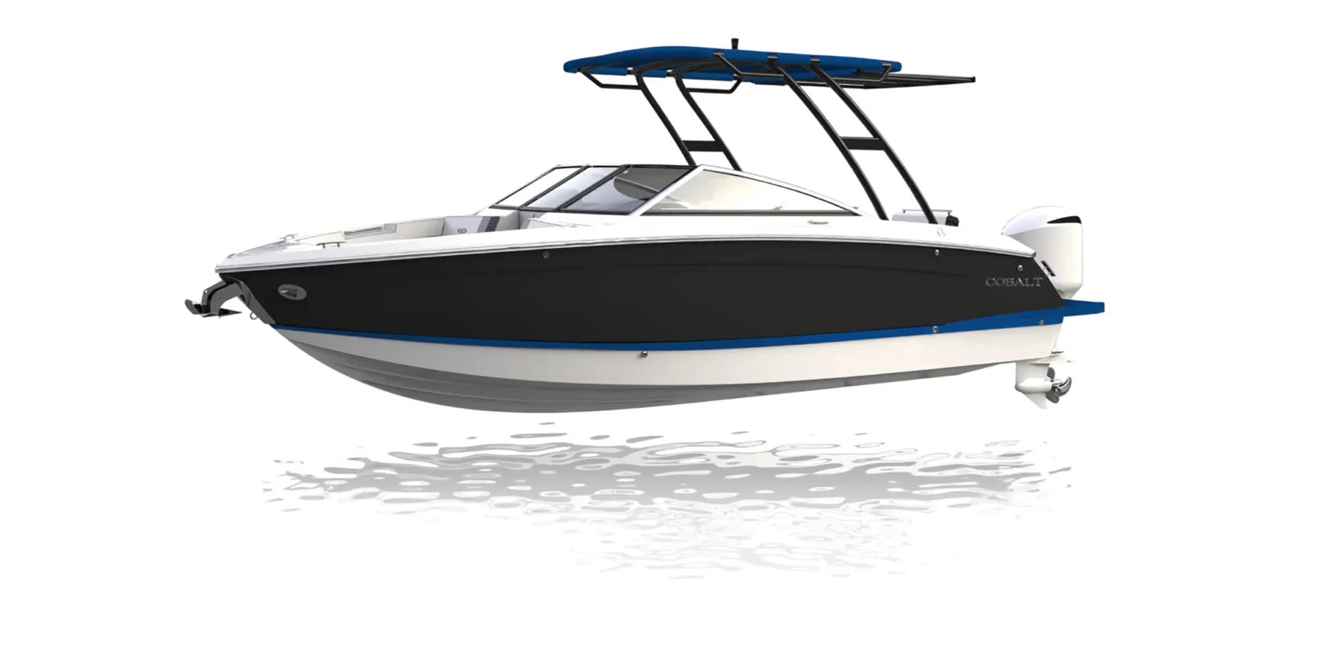 Cobalt Boat with reflection beneath it